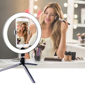 

Photography LED Selfie Ring Light Video 26CM Dimmable Camera Phone Holder Ring Lamp With Table Tripods For Youtube Makeup Studio