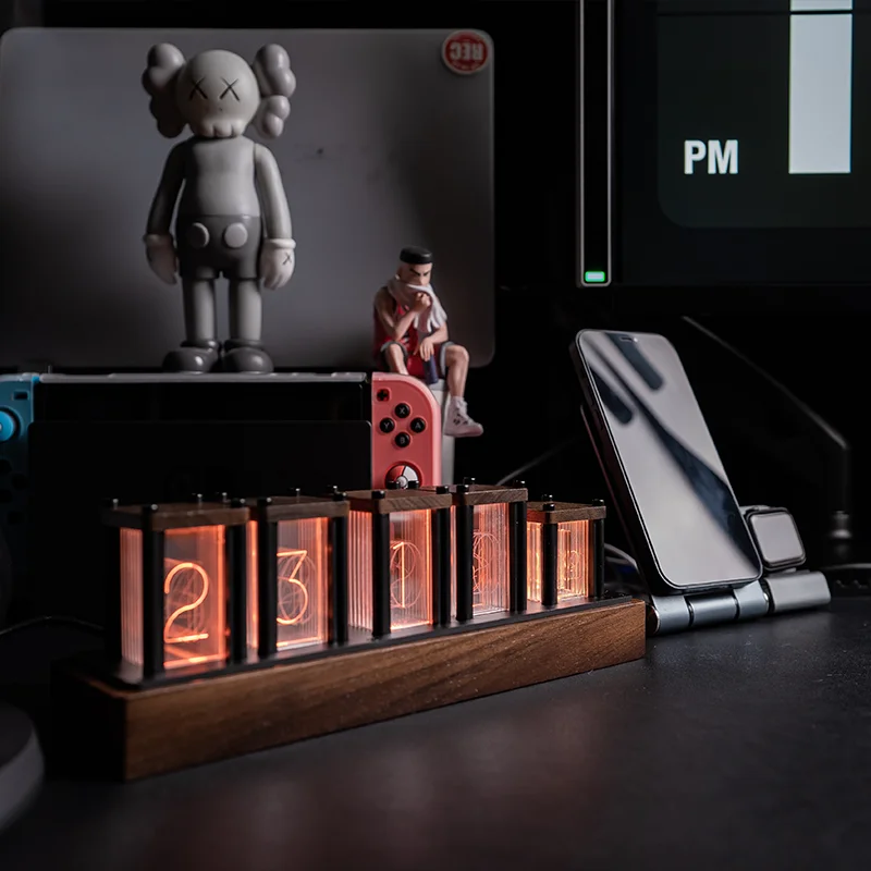 Cyberpunk style table Tube clock RGB Imitated Glow Nixie Tube Clock Creative Led Electronic