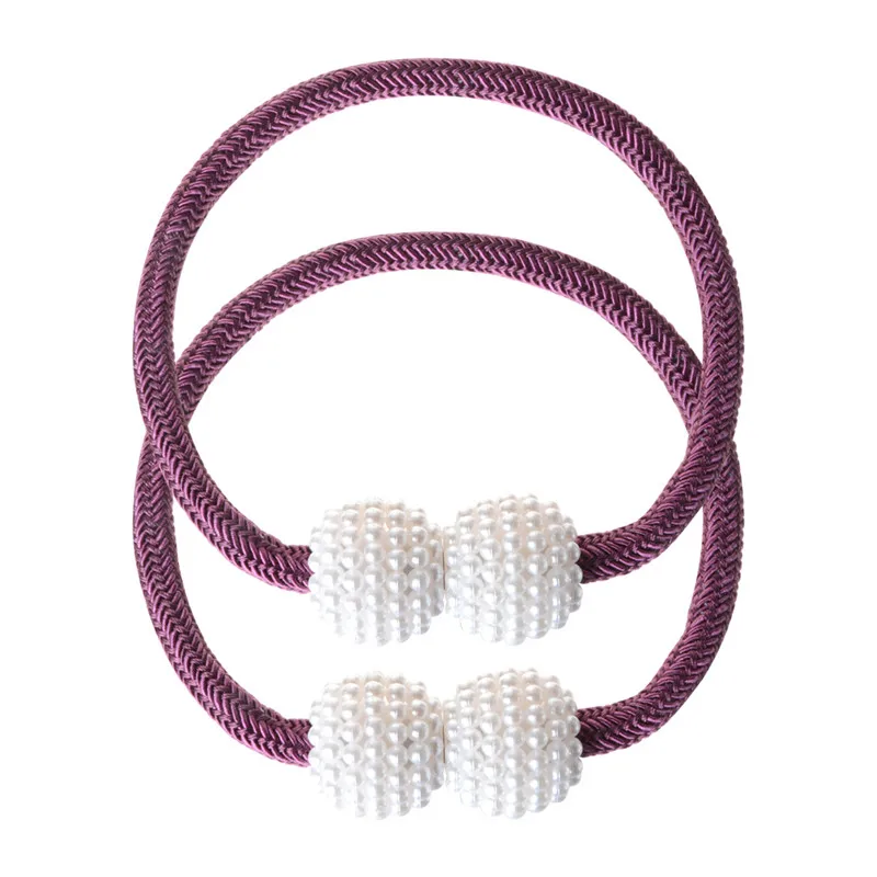 Purple Крючки для штор 1 пара Магнитный занавес жемчуг мяч Завязки для крючков Пряжка для штор занавес Держатель Зажимы фурнитура для карнизов - Цвет: Purple