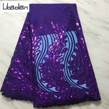 

Latest African Sequins Lace Fabric Embroidery French Mesh Sequins Lace Fabric Beads Nigerian Tulle Lace For Party Q207-29