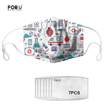 

FORUDESIGNS Anti Dust Mask Activated Carbon 7 Filter Windproof Mouth Masks Kwaii Pattern Washable Reusable Women/Men Face Mask