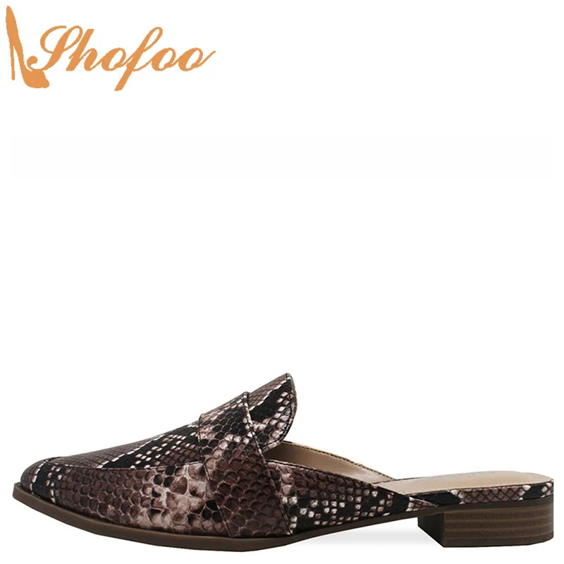 

Snakeskin Embossed Women Mules Outside Slippers Shoes Low Chunky Heels Large Size 15 16 For Ladies Cascual Mature Concise Shofoo
