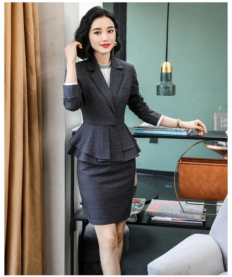 dark gray coat skirt IZICFLY весна осень стиль Формальные коричневые брюки костюм офисная форма дизайн женские костюмы деловой пиджак в офисном стиле комплект серый - Цвет: dark gray coat skirt