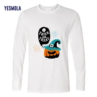 YESMOLA Personalized Halloween Shirt Trick or Treat Party Shirts Custom Family 2021 Autumn 100% Cotton Long Sleeve Men Tshirt