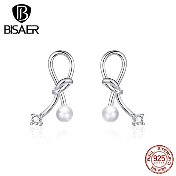 

Geometric Shape BISAER 925 Sterling Silver Simple Styles Love Bowknot Small Stud Earrings for Women Silver Jewelry ECE794