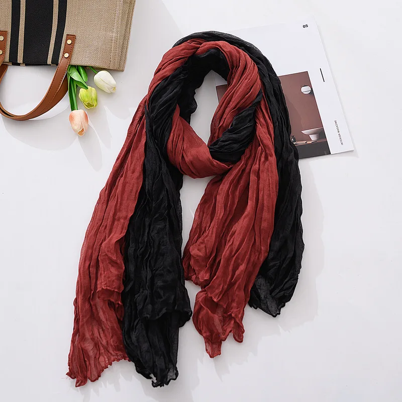 

180*130CM Striped Cotton and Linen Scarf Shawl Art Japanese and Korean Striped Pleated Scarf Men and Women Universal Scarf