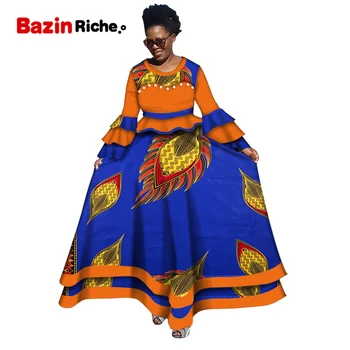 

Autumn African Clothes Bazin Riche Women Long Sleeve Maxi Dress for Women Dashiki African Wax Print Fashions Clothes 6XL WY5615