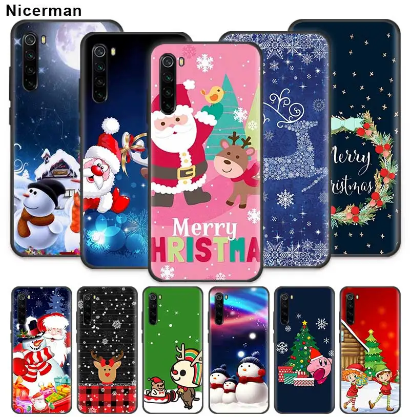 

Happy New Year Merry Chrismas Case for Xiaomi Redmi Note 7 8 K20 Pro 7S 6 6A 7A Y3 S2 5 Plus Black Silicone Phone Cover Coque