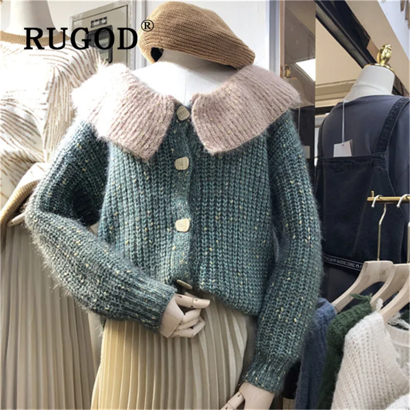RUGOD/Новинка года; зимний теплый женский свитер; кардиган с отложным воротником; свободное плотное мягкое вязаное пальто; модная женская трикотажная одежда