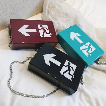 

Funny Design Shoulder Bag Signboard Printing PU Leather Women Crossbody Bag Ladies Small Chain Box Bag Phone Purse