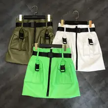 Новая Осенняя однотонная повседневная юбка с двойным карманом и поясом