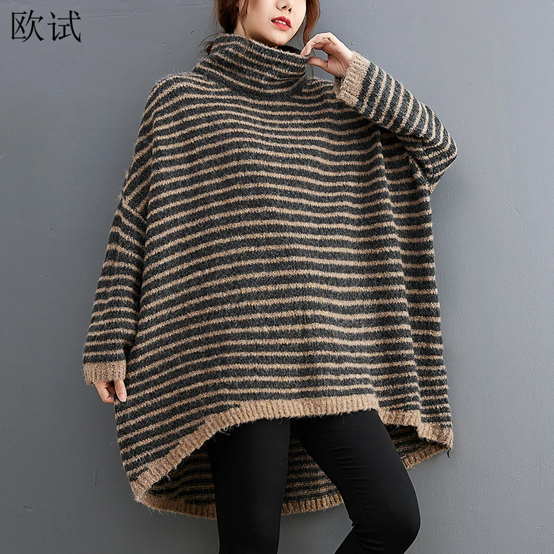 

Autumn Women Korean Spring Turtleneck Stripped Wool Sweater Woman Loose Casual Femme Sweater Ladies New Arrival Sweater 2023