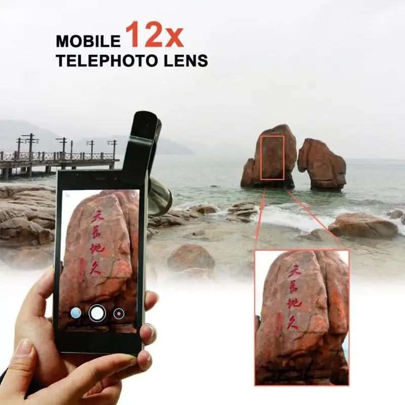Универсальный Zoomable 12X Монокуляр мобильный зум 10 в 1 смартфон камера зум объектив клип оптический набор "телескоп" телеобъектив