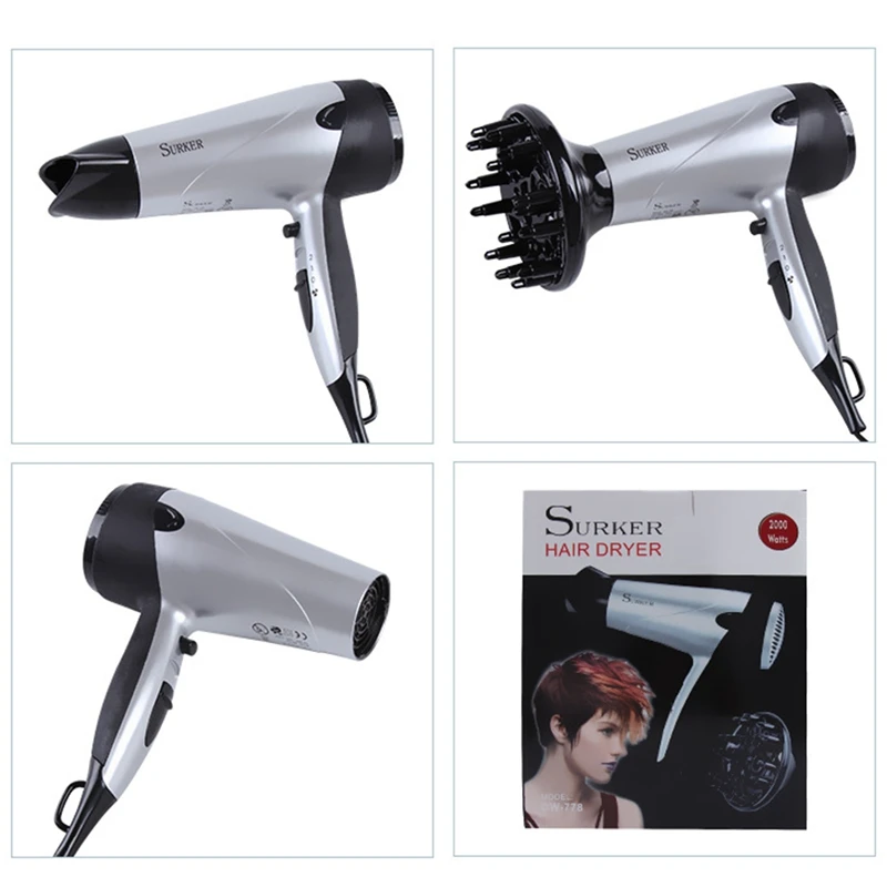 ABRA-SURKER DW-778 Фен 2000 Вт три скорости ветра контроль постоянной температуры и быстрая сушка двойная защита от перегрева волос