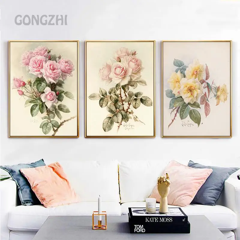 

Nordic Mural Art Wall Poster Printing Simple Flower Canvas Painting Retro Painting and Printmaking Home Decoration Living Room