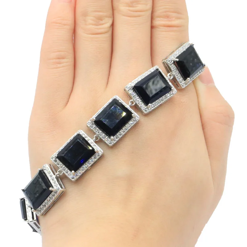 

18x16mm Deluxe New Stone Created Tanzanite White CZ Gift For Girls Silver Bracelet 7.0-8.0in