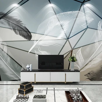 

Custom Mural Nordic Modern Minimalist Light Luxury Geometric White Feather TV Background Wall Picture For Room & Home Decor
