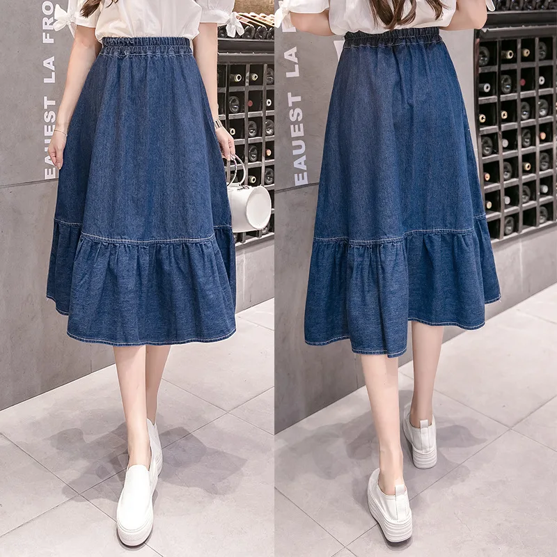 

Hair Loose And Plus-sized Slimming Mid-length Large Size Large GIRL'S Denim Skirt