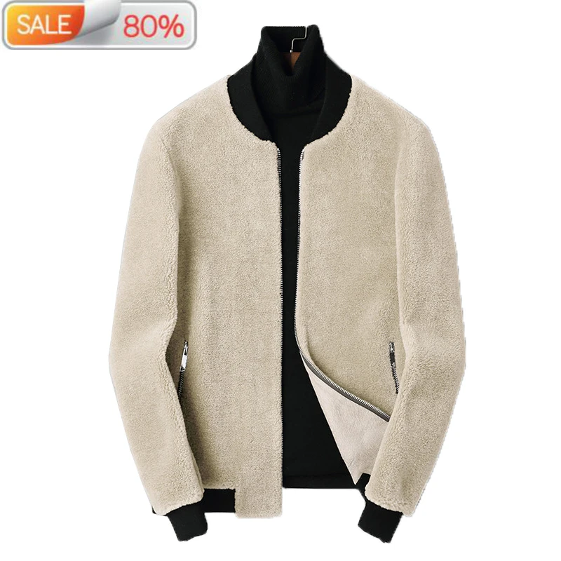 

Sheep Shearing Real Wool Fur Coat Men Short Suede Leather Jacket Autumn Winter Baseball Collar Bomber L1A-3704 B21304