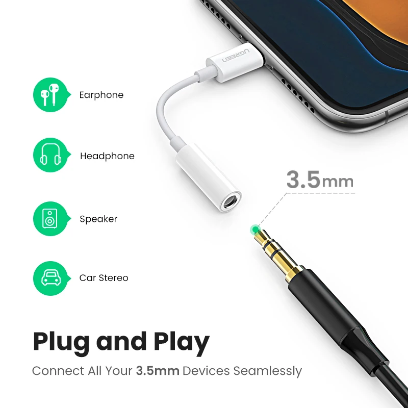 Ugreen MFi Lightning to 3 5mm Jack Headphones Adapter 3 5 AUX Cable Converter for iPhone 12 SE 11 11 Pro Max X XR iPhone 7 8 8P
