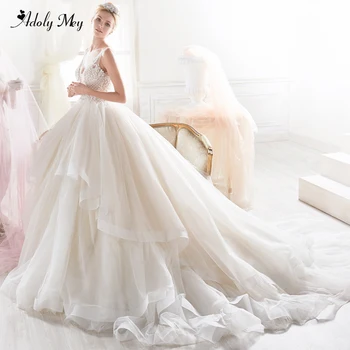 

Adoly Mey New Arrival Luxury Beaded Appliques A-Line Wedding Dresses 2020 Charming V-Neck Backless Princess Bride Gown Plus Size