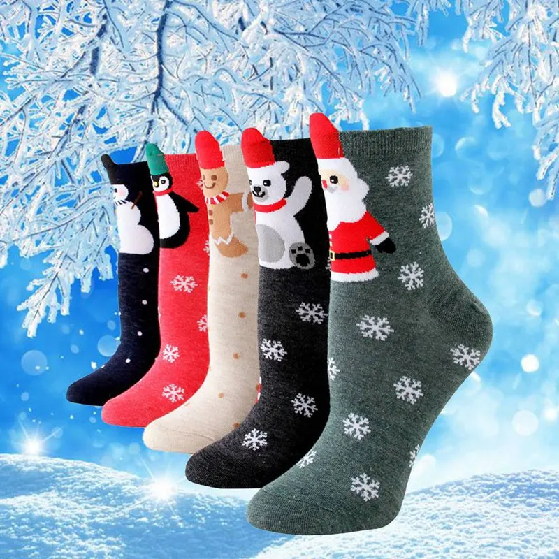 Дизайн рождественские носки Санта Клауса женские хлопковые короткие зимние милые Мультяшные носки 1 пара носков Новогодний подарок