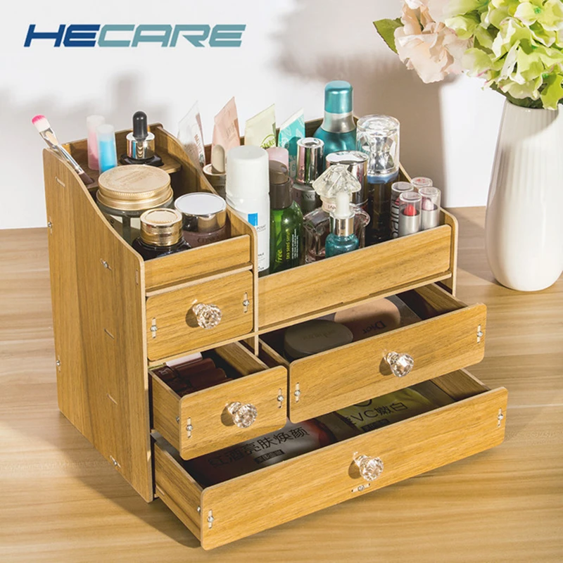 HECARE органайзер для косметики, деревянный органайзер для ювелирных изделий DIY с ящиками для хранения, экологичный домашний ящик для хранения, настольный - Цвет: 30HT