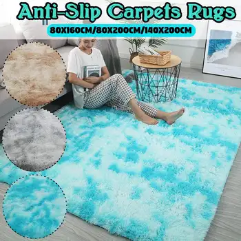 

Long Hair Solid Carpet Living Room Decor Artificial Skin Rectangle Fluffy Mat Pad Anti-Slip Chair Sofa Cover Plain Area Rugs
