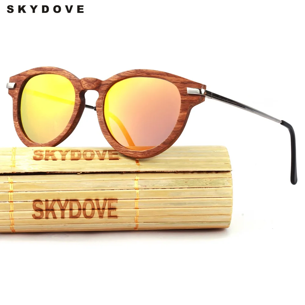

SKYDOVE Wood Sunglasses UV400 Polarized Women Round Bamboo Sunglasses Polarized Woman Oval Sunglasses Retro Vintage