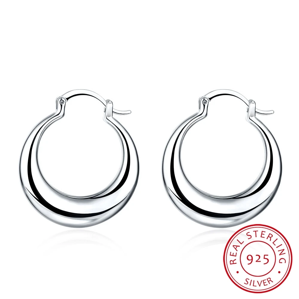 

LEKANI Crescent Moon Round Creole Hoop Earrings for Women 925 Sterling Silver Statement Fine Jewelry Brincos Female Gifts