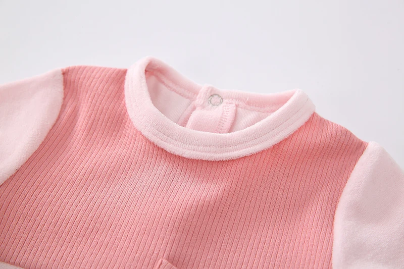 Baby-Strampler-Pyjama mit Rundhalsausschnitt und langen Ärmeln, Kinderkleidung mit Tasche, Patchwork-Design, Baby-Overall, gerippte Babykleidung, Strampler – Detail 6