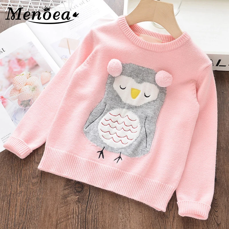 

Menoea New Girl Winter Clothes Baby Children Girls Sweaters Knitted Wool Kid Sweater Cartoon Owl Pattern Kids Embroidery Clothes