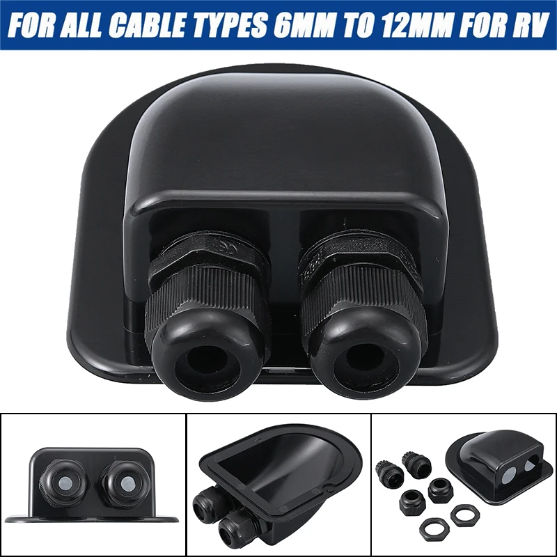 

Double Wire Entry Gland Box Solar Panel Roof Wire Entry Gland Box Cable Motorhome Black Double Hole RV Yacht Car Accessories
