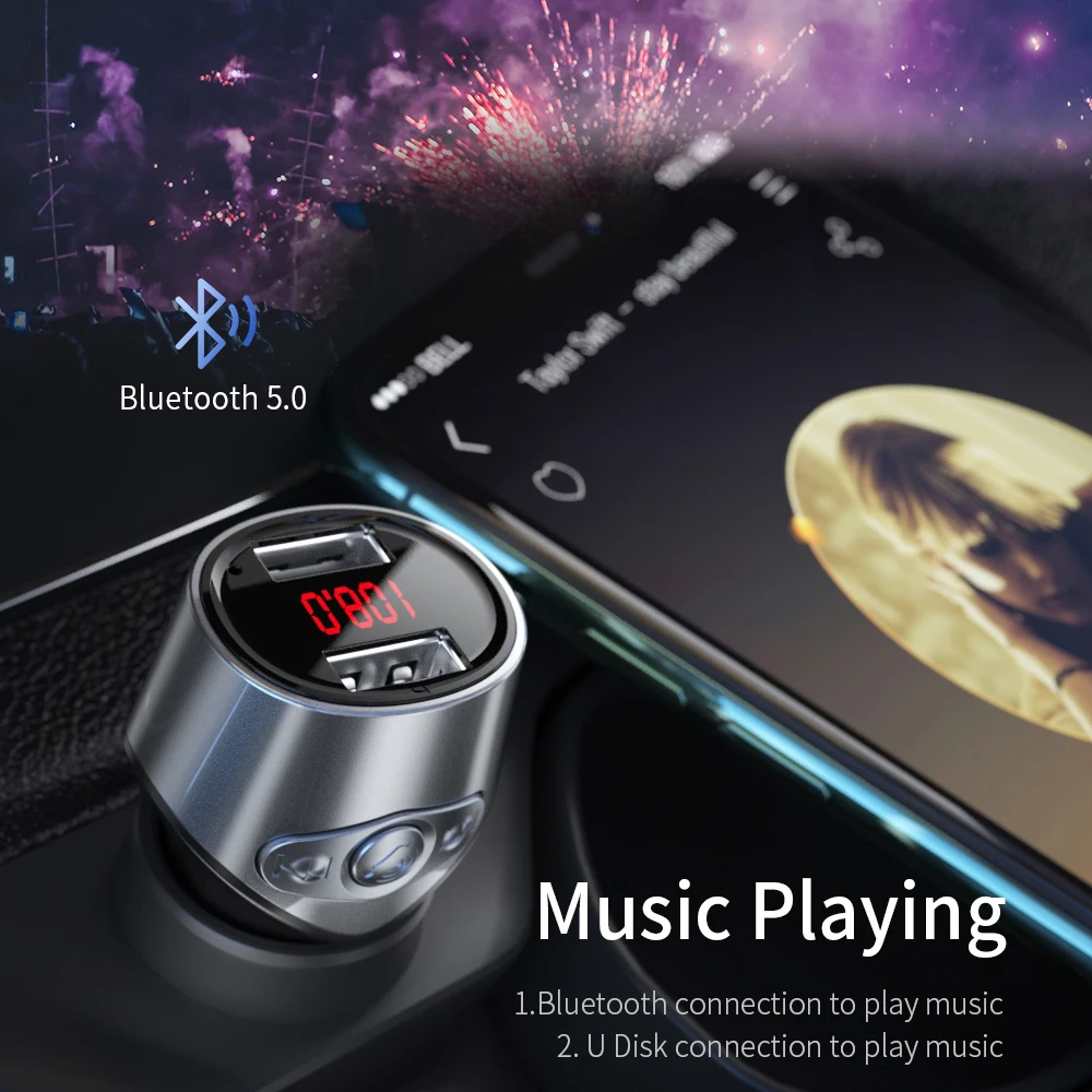 Essager Car Bluetooth 5 0 Wireless FM Transmitter Car Kit Handsfree Audio Receiver MP3 Player 3 3