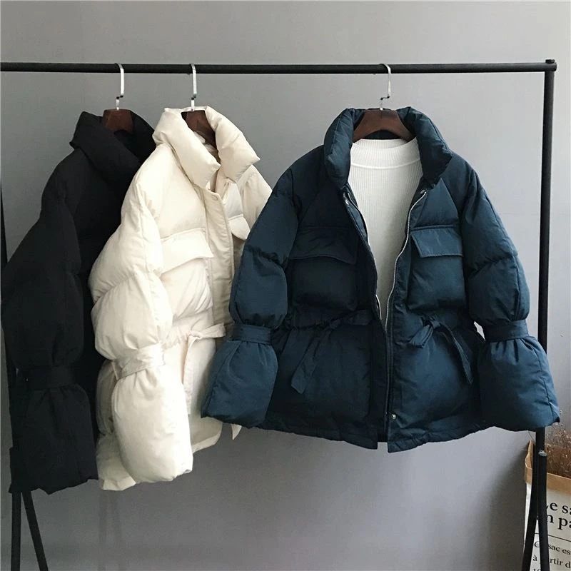 Najtaniej Kobiety zimowe kurtki typu basic Parkas 2019 moda grube ciepłe latarnia rękaw topy kurtki kurtki slim fit dla kobiet Parka Harajuku