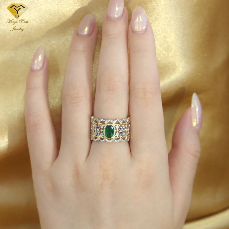 Created Emerald Real 925 Sterling Silver Designer Ring 2024 Trend For Women Vintage Aesthetic Style Dating Charms For Jewelry