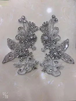 

hotsale heavy beaded lace appliques for bridal dresses use. beaded lace appliques pairs