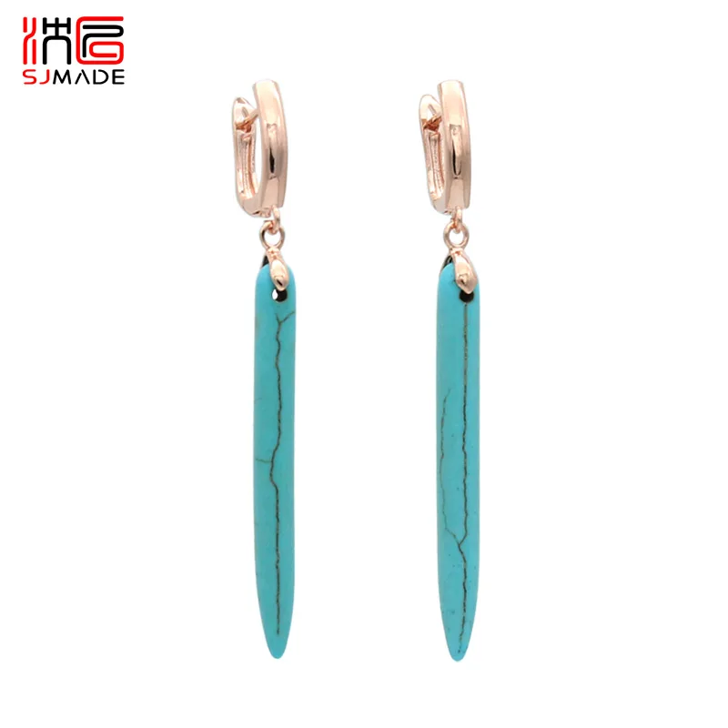 

SJMADE Long Bohemia Vintage Synthetic Turquoises Dangle Earrings 585 Rose Gold Eardrop For Women Girl Wedding Party Jewelry Gift