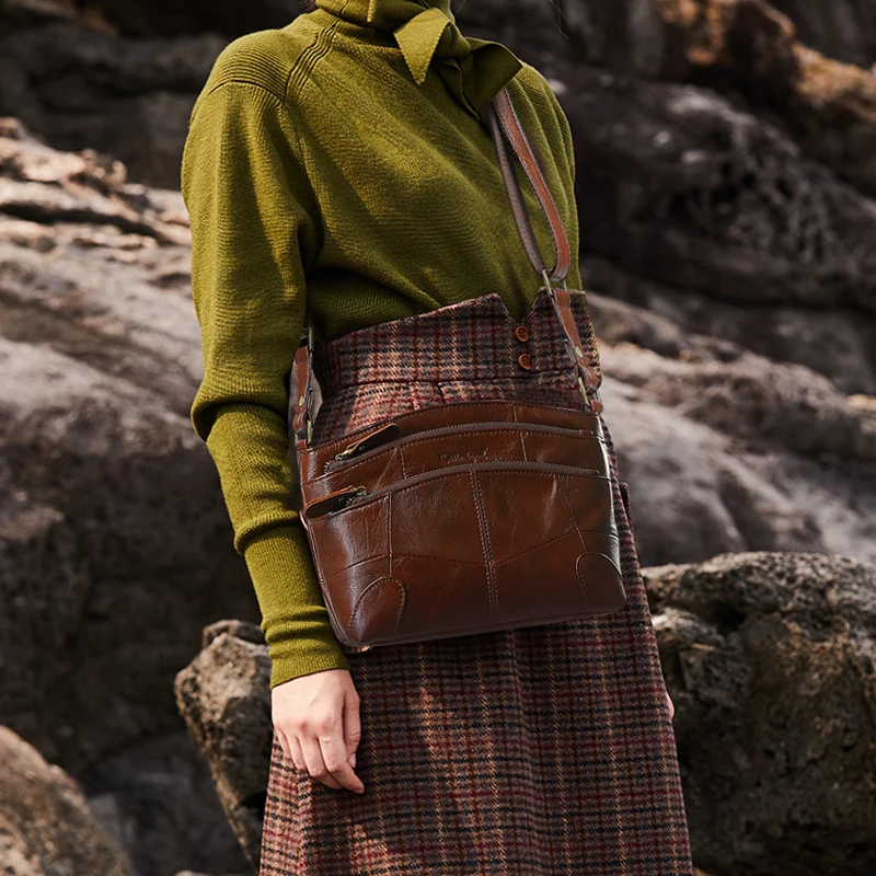 Cobbler Legend Multi Pockets Vintage Genuine Leather Bag Female Small Women Handbags Women Shoulder Crossbody Bag