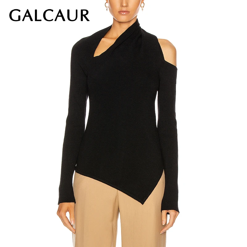 Hollow Slanted Collar Sweater