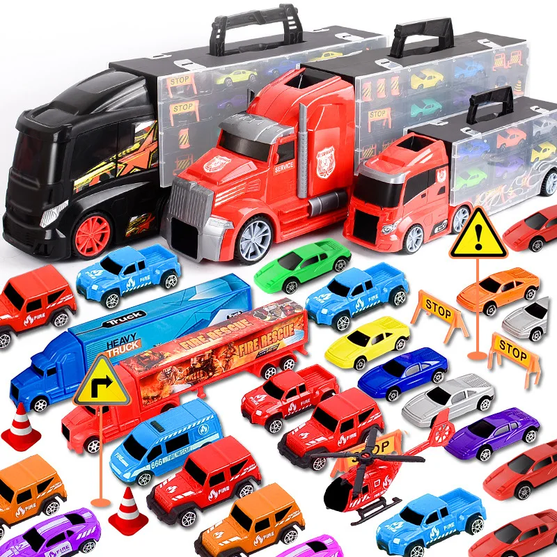 

Hand Container Large Size Storage Freight Truck Set Model Alloy Car Model Parent And Child Toy