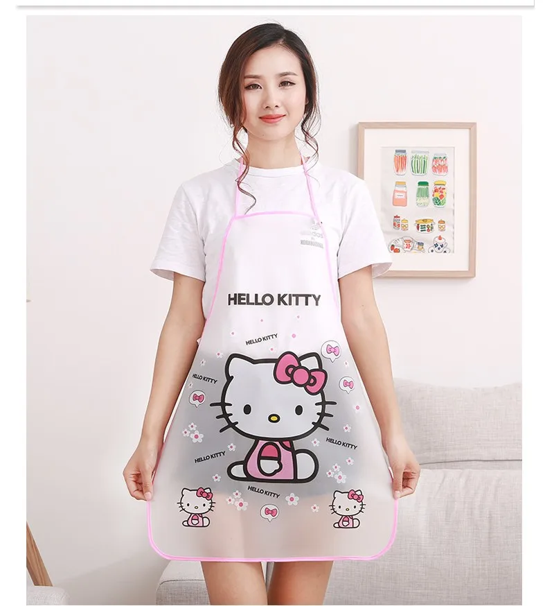 Cute Hello Kitty Apron PVC Waterproof Pink Diamond Cooking Anti Oil Kitchen Tool 