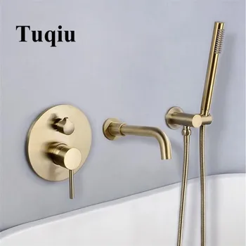 

Bathtub Faucet Brushed Gold Bathroom Bathtub Mixer Tap Hot and Cold Bath Shower Faucets Wall Mounted Bathtub Shower Faucet Set