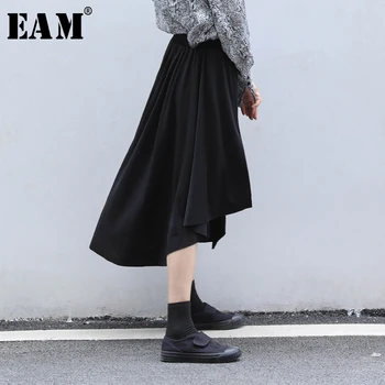

[EAM] High Elastic Waist Black Asymmetrical Split Temperament Half-body Skirt Women Fashion Tide New Spring Autumn 2020 1N626
