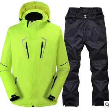 Мужские лыжные костюмы, водонепроницаемая Сноубордическая куртка со штанами, лыжный комплект, лыжная куртка и брюки, зимняя Лыжная одежда, Мужское пальто и штаны - Цвет: Белый