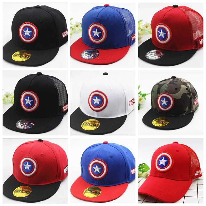 Summer Spring Children Baseball Cap Baby Boys Girl Cartoon Captain America Snapback Adjustable Kids Hip Hop Hat Sun 2-8 Year | Детская
