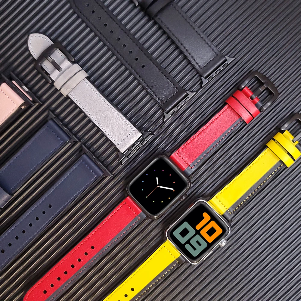 Ремешок кожаный для Apple Watch Series 5 44 мм 40 браслет iWatch 2 3 4 42 38 аксессуары часов|Ремешки