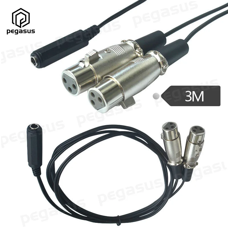 

3 Meters Dual 3-Pin XLR Female to 1/4" DC 6.35mm Female Jack Plug TRS Audio Y Cable Cord