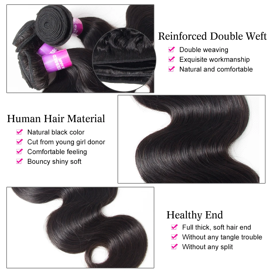 Recool Brazilian Hair Weave Bundles With Closure Body Wave Bundles