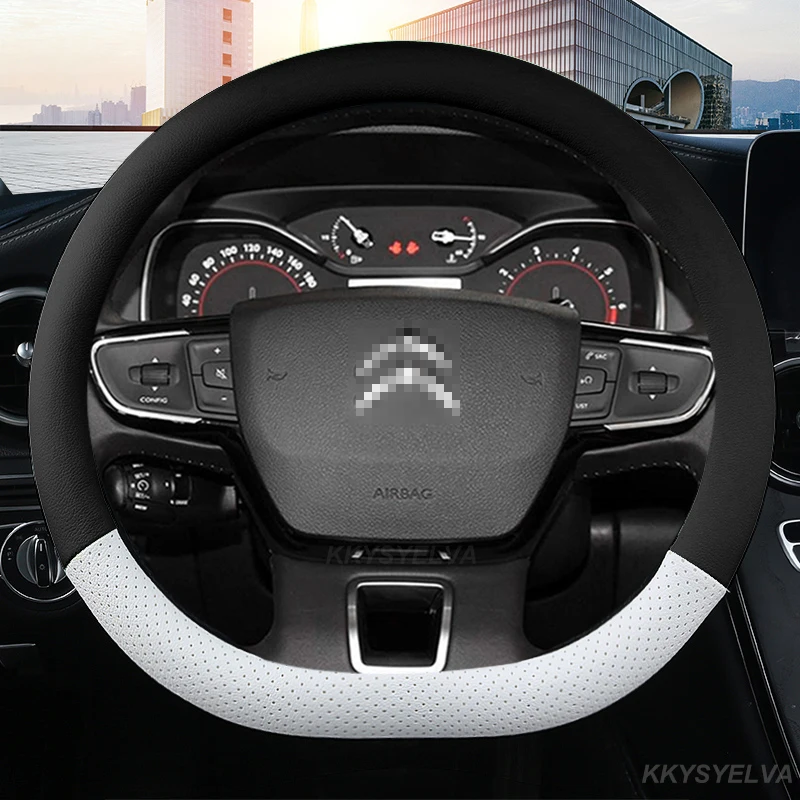 Coprivolante In Pelle Microfibra 38Cm Per Citroen C3-Xr C4 Sega C4L Elysee Ds3 Ds4 Ds5 Cubre Volante Accessori Auto